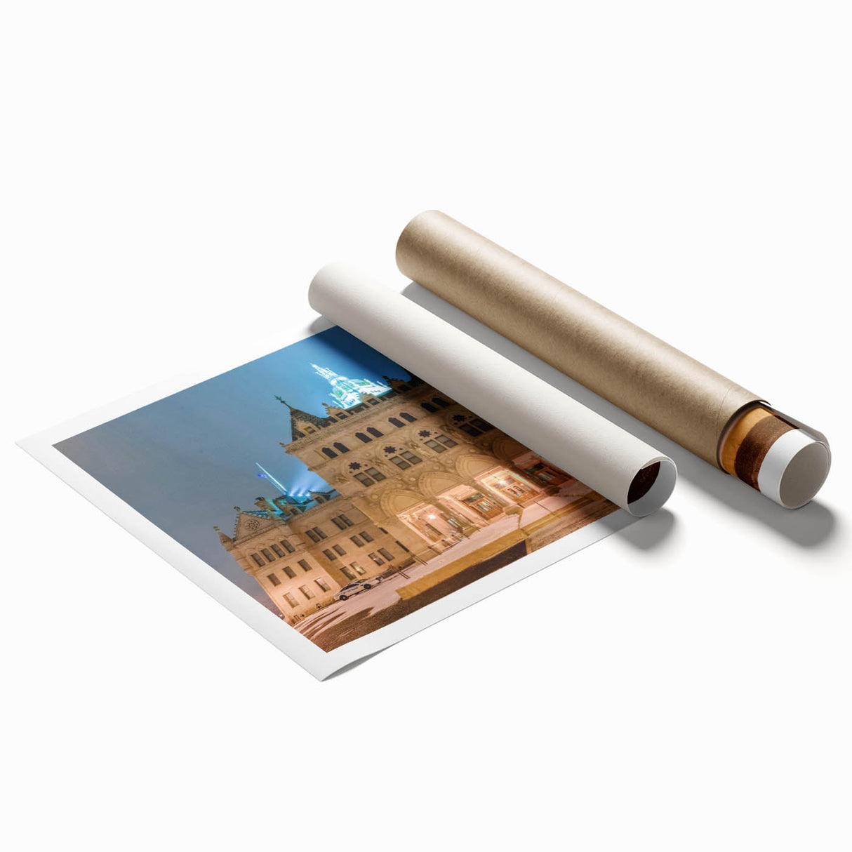Extra large rolled print of a Connecticut landscape with soft pastel colors, ideal for classy bathroom decor.