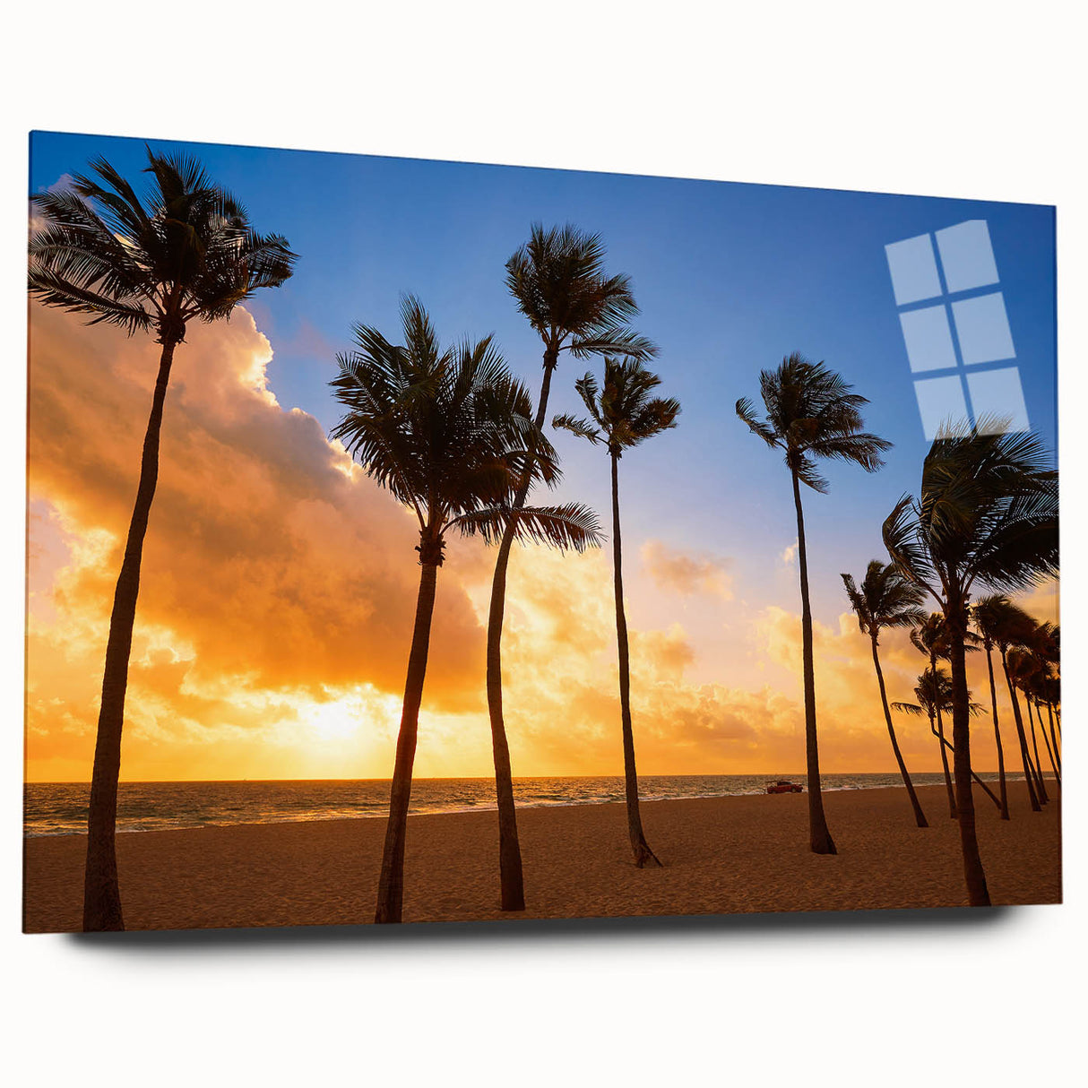 Acrylic print of a large abstract depiction of Fort Lauderdale in muted blue and gray tones.