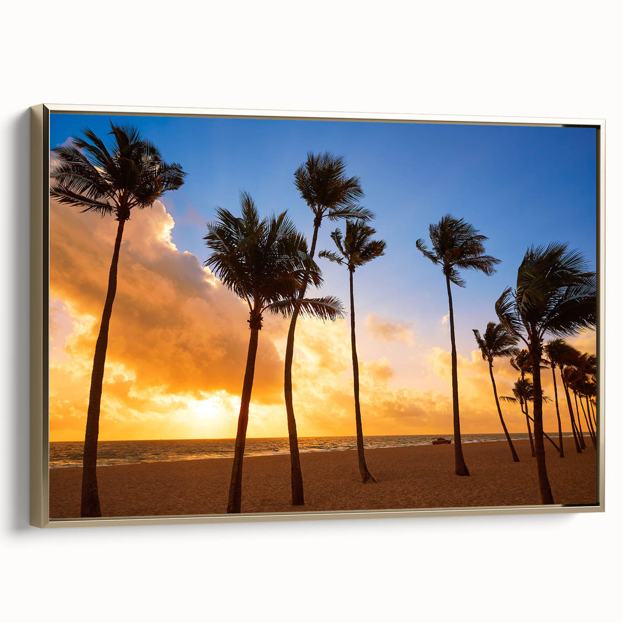 Framed canvas featuring a vintage-style landscape painting of Fort Lauderdale in black and gold tones.