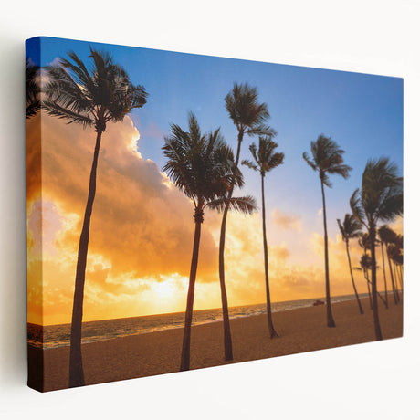 Large stretched canvas depicting the Fort Lauderdale skyline in vibrant sunset colors, suitable for kitchen wall art.