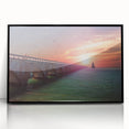Large abstract wall art depicting the Florida Keys in a mid-century modernist style, framed in black acrylic.