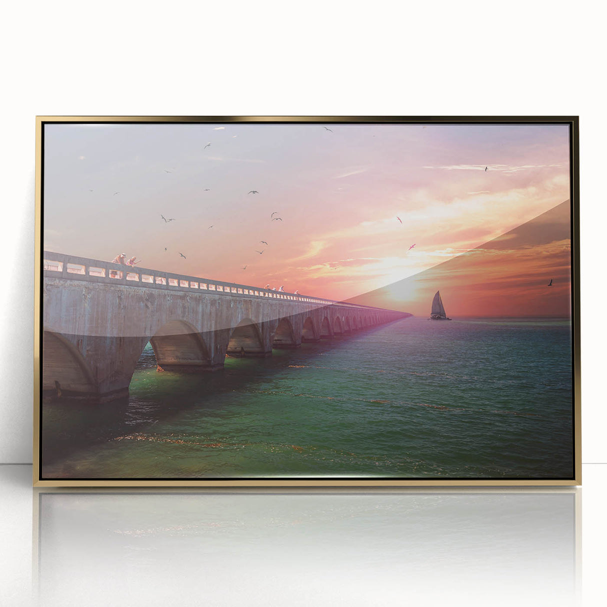Framed acrylic print of a serene Florida Keys landscape in soft pastel colors, ideal for nursery wall art.