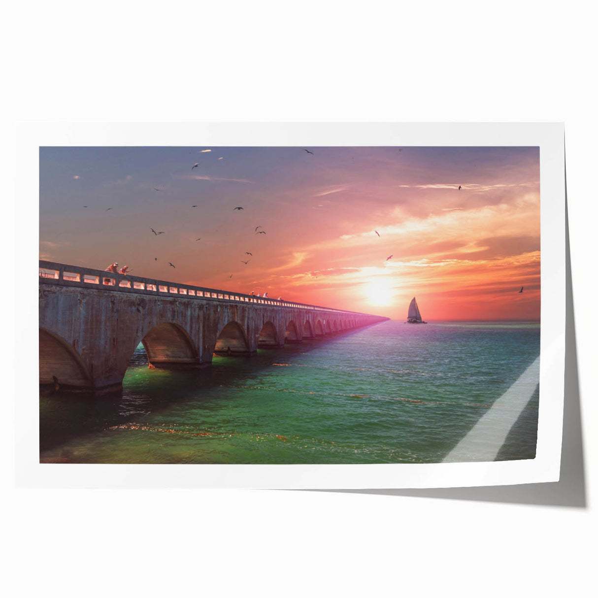 Extra large rolled print of Florida Keys scenery with vibrant ocean and sky tones, ideal for dining room wall art.