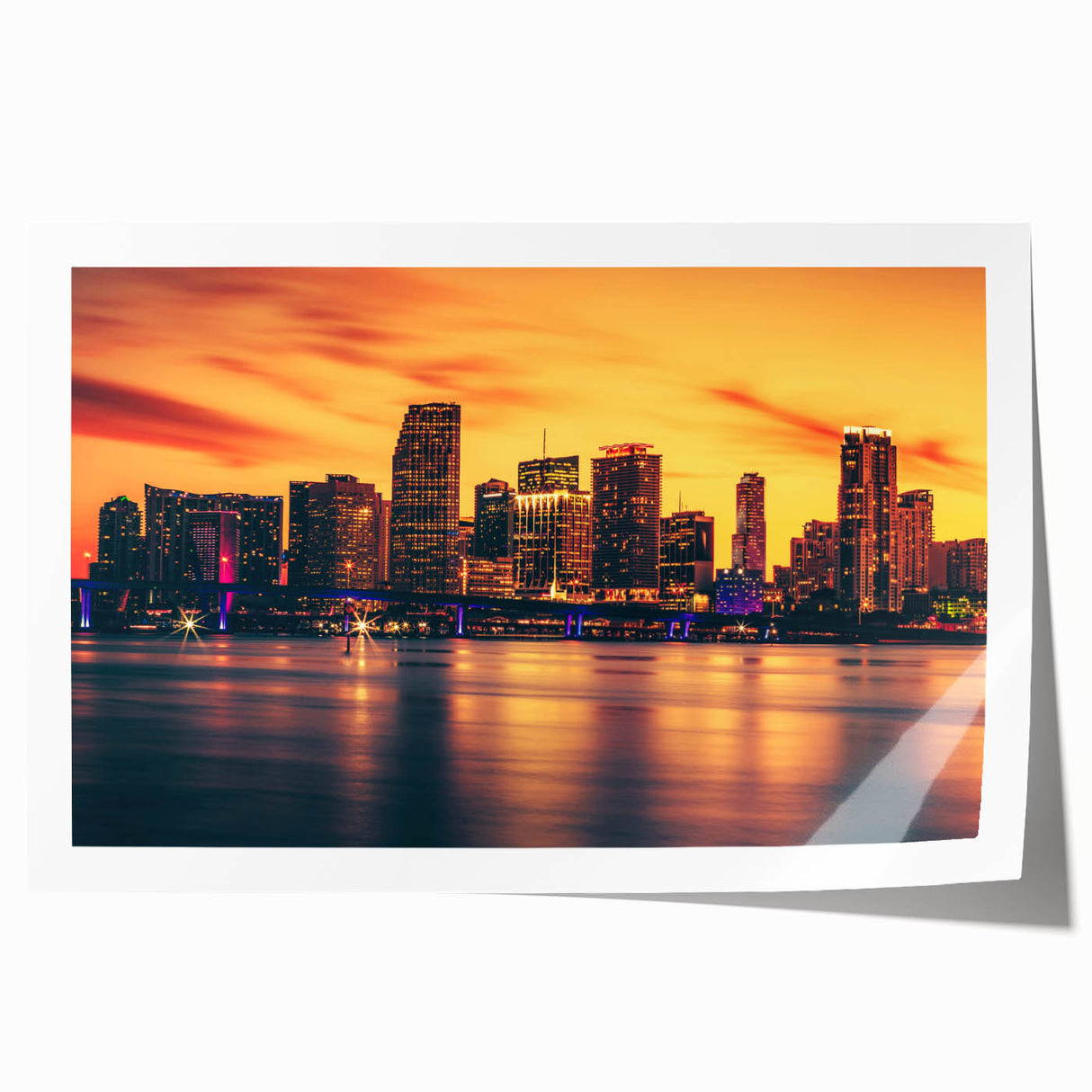 Rolled print of Miami skyline in pastel shades, ideal for art wall dining room.