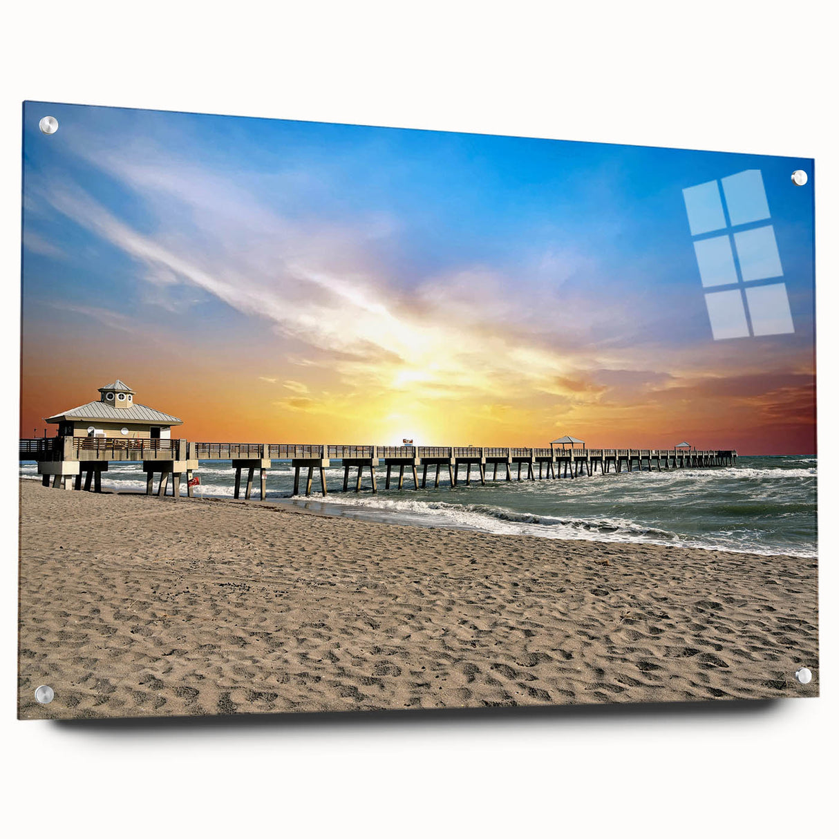 Acrylic print of a Florida Palm Beach scenery with vivid blue and green tones, suitable for dining room decor.