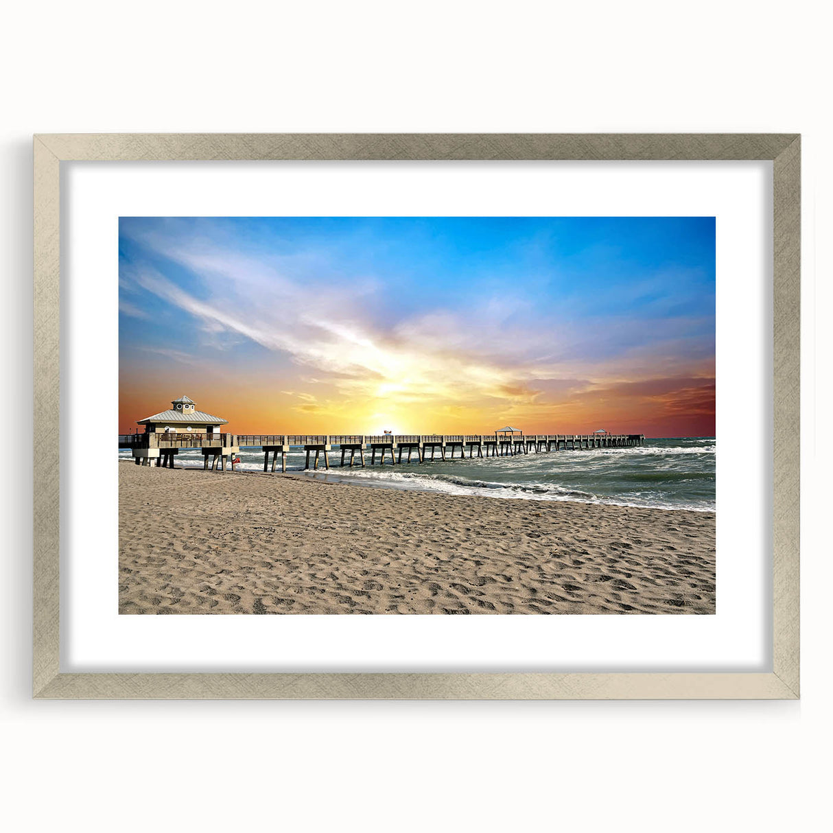 Textured abstract art print of Palm Beach with muted earth tones on a framed canvas, suitable for bedroom decor.