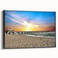 Black and white framed canvas featuring a vintage-style Palm Beach landscape, ideal for bedroom wall decor.
