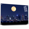 Acrylic print of Tampa skyline in muted blues and grays, suitable for dining room or bedroom decor.