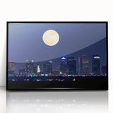 Large abstract wall art depicting the Tampa skyline in muted gray and blue tones on a framed acrylic print.