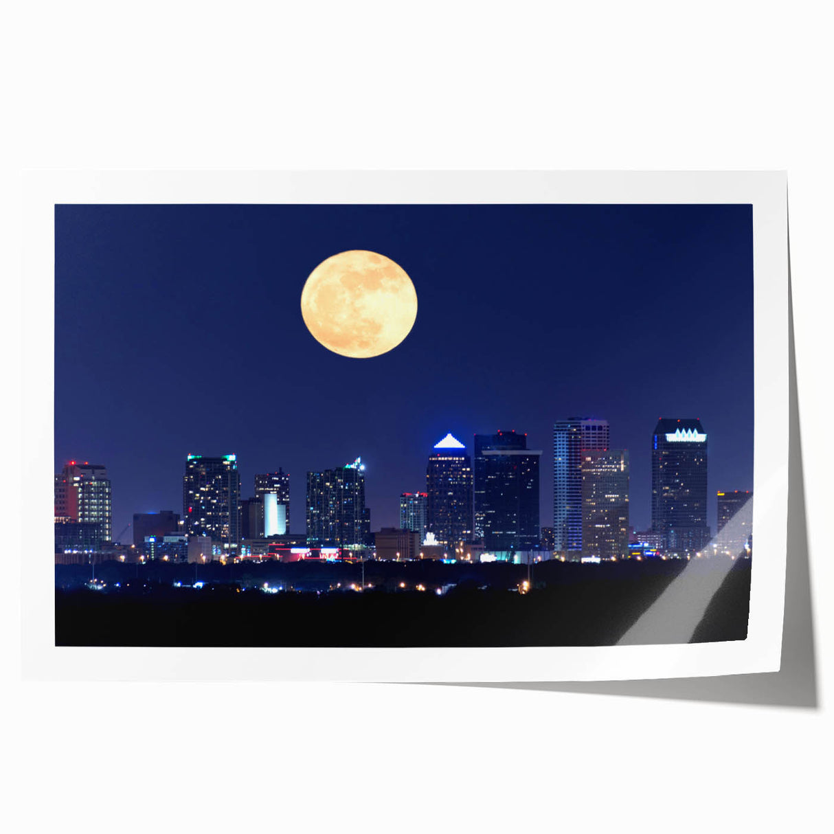 Extra large rolled print of Tampa, Florida scenery, featuring vibrant green and blue tones, ideal for art wall dining room.