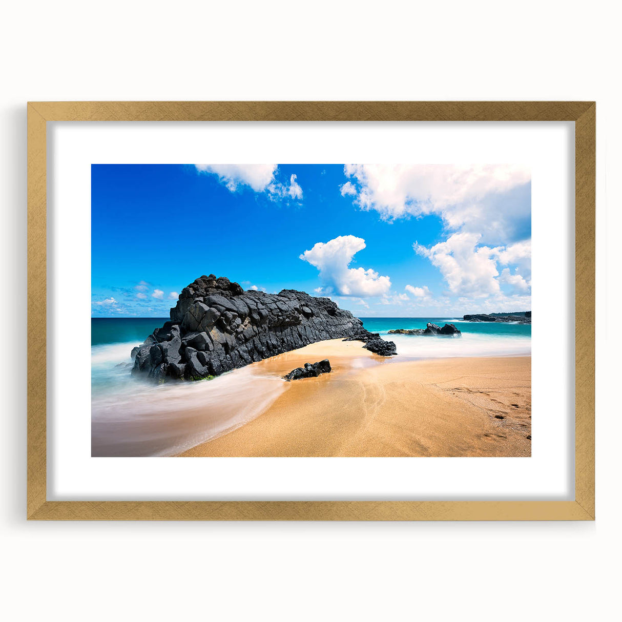 Extra large abstract art print of a textured Hawaiian landscape in muted earth tones on a framed canvas.