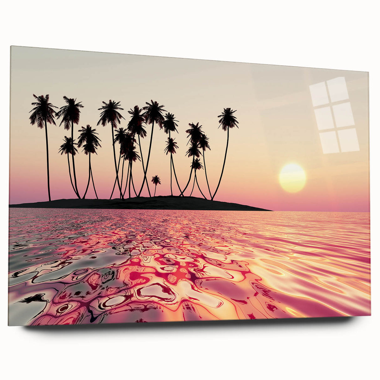 Large abstract wall art of Maui scenery in vibrant blue and green on acrylic glass, ideal for bedroom or dining room decor.