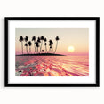 Extra large abstract art print of colorful, textured scenery of Maui, framed in black, ideal for living room decor.