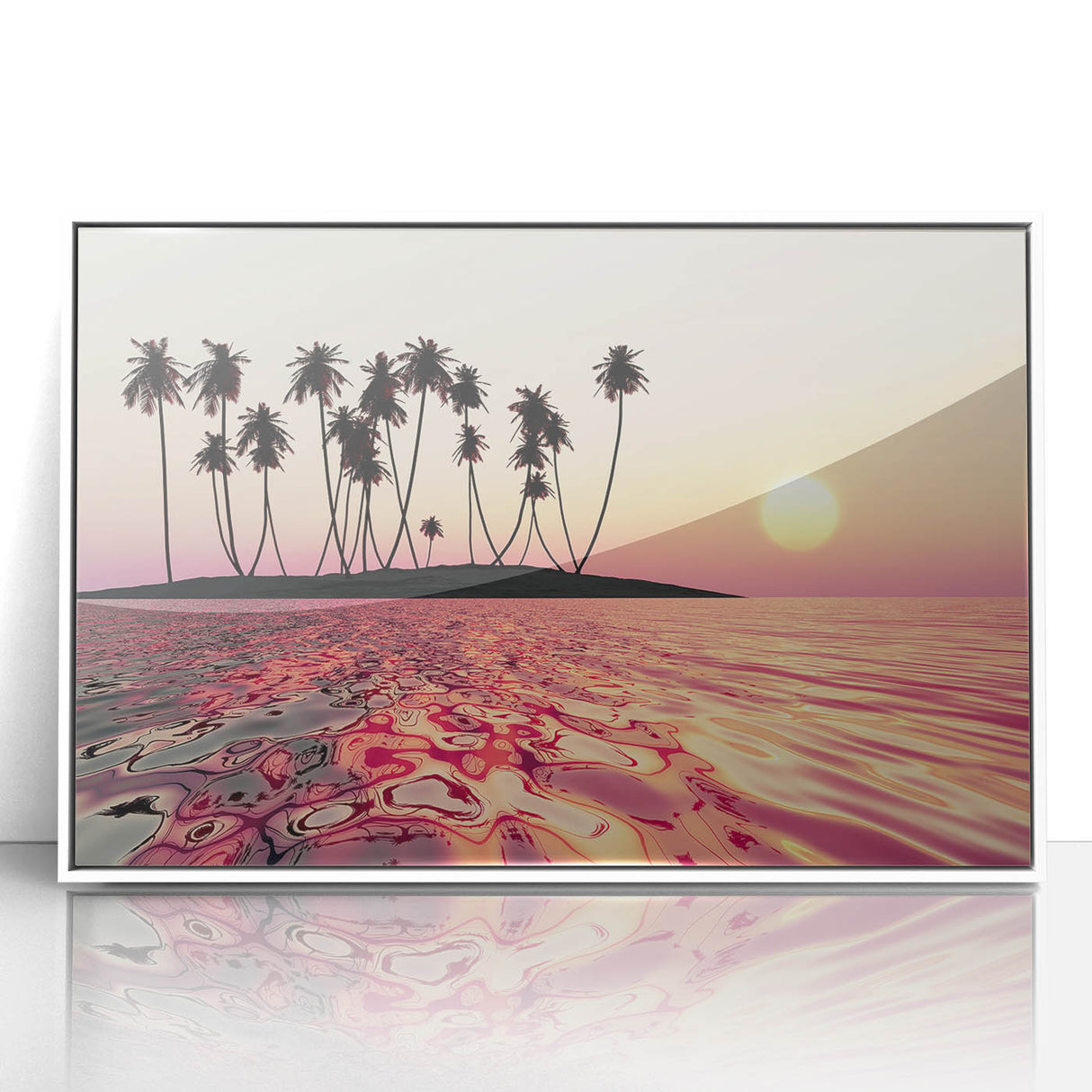 Acrylic print of a serene Maui landscape in soft pastel tones, framed in white, suitable for modern nursery decor.