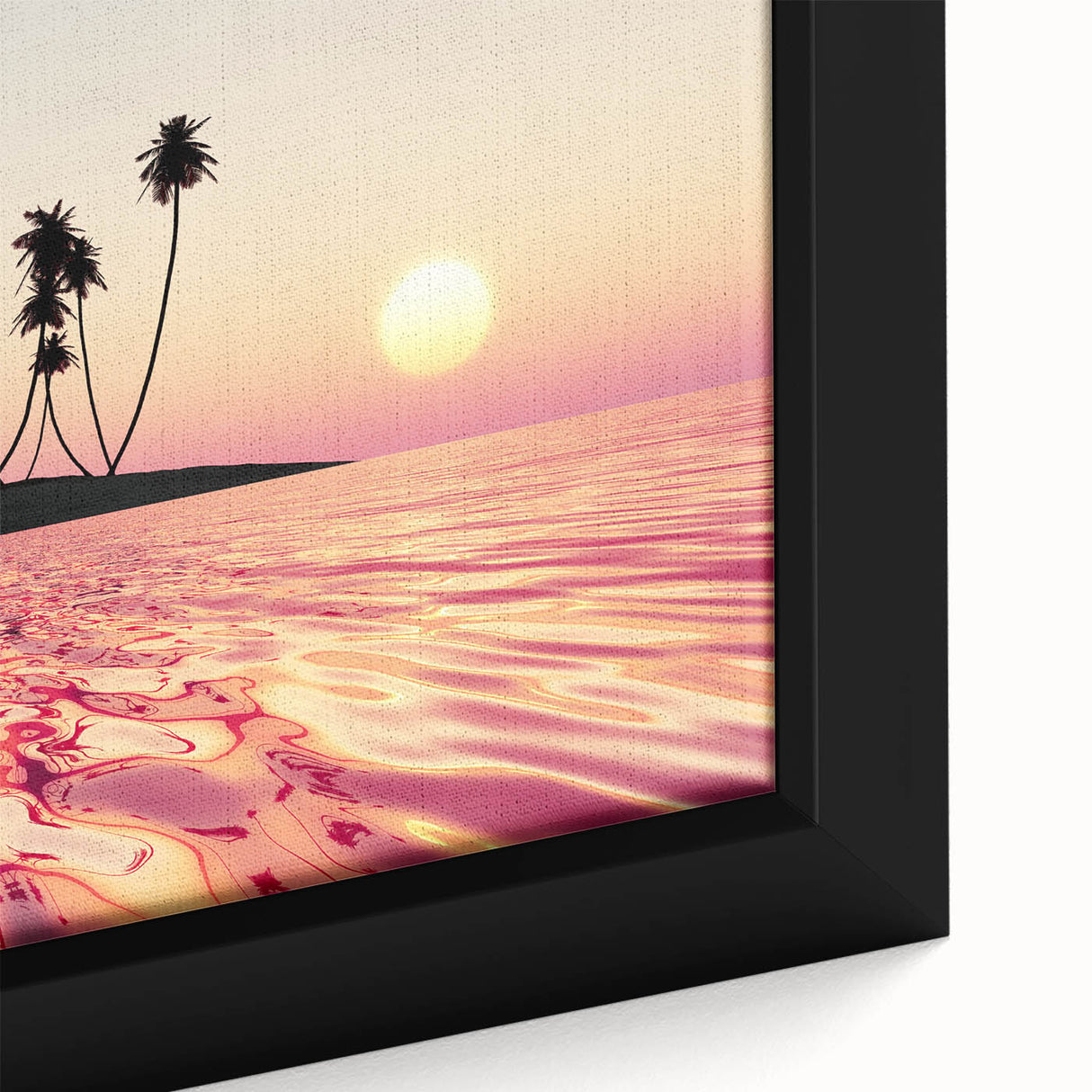 Black wall art featuring a textured, colorful depiction of a Maui beach scene on a framed canvas.