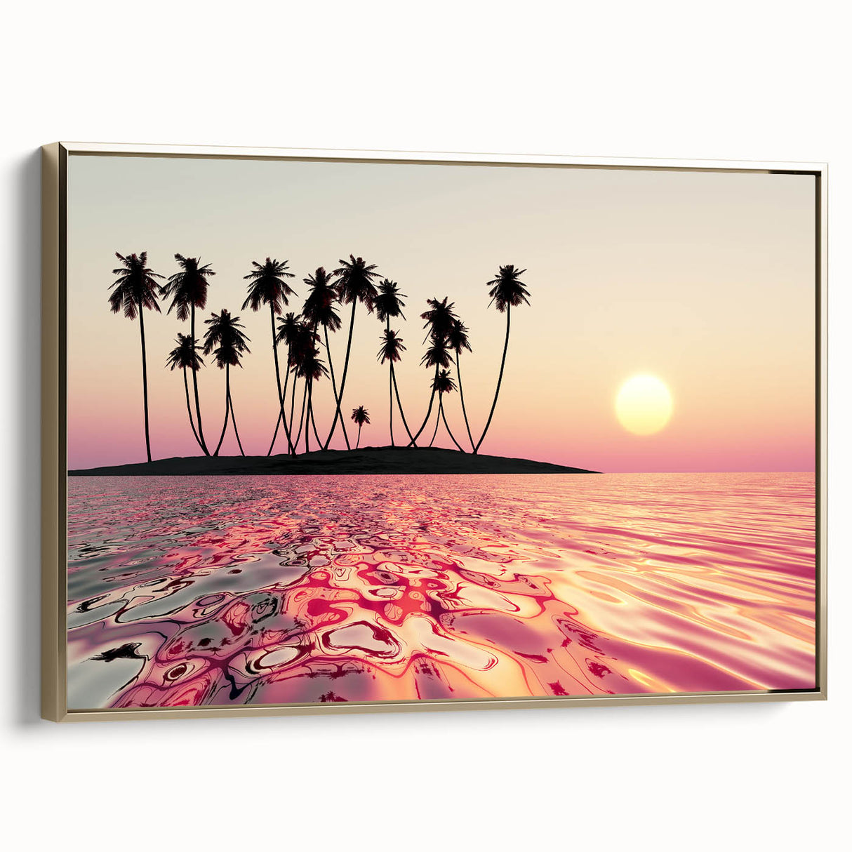 Framed canvas depicting a vintage-style Maui landscape in muted gold and black tones, ideal for bedroom wall art.