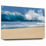 Acrylic glass print of Oahu, Hawaii, featuring vivid ocean and sky tones, ideal for dining room decor.