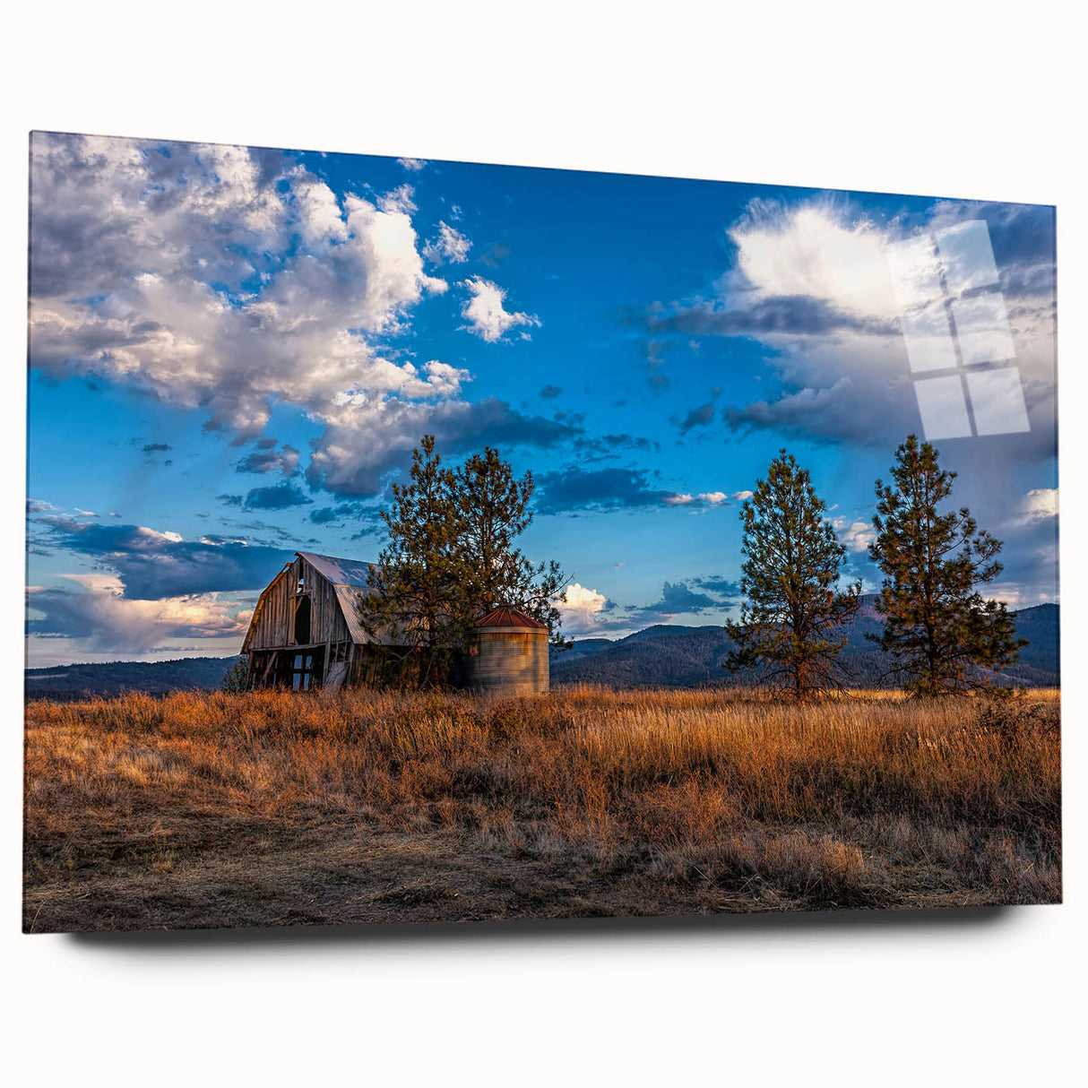 Large abstract wall art depicting the Idaho scenery in muted earth tones on acrylic glass.