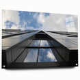Acrylic print of a large abstract depiction of the Chicago skyline in muted blue and gray tones.