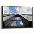 Black and white vintage poster art of Chicago skyline on framed canvas, suitable for bedroom wall decor.