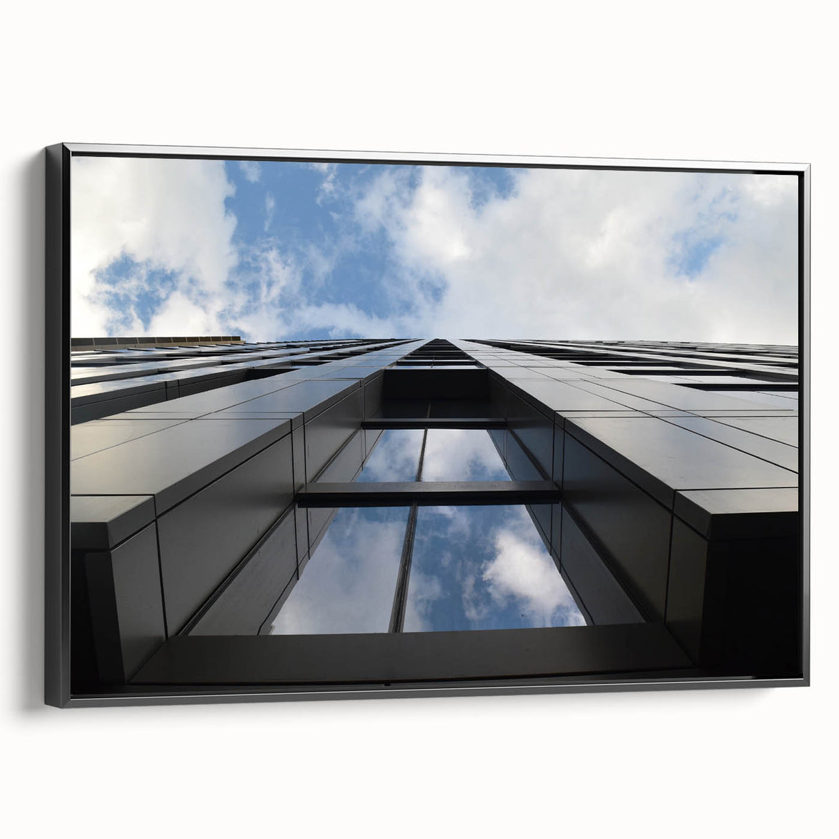 Black and white vintage poster art of Chicago skyline on framed canvas, suitable for bedroom wall decor.