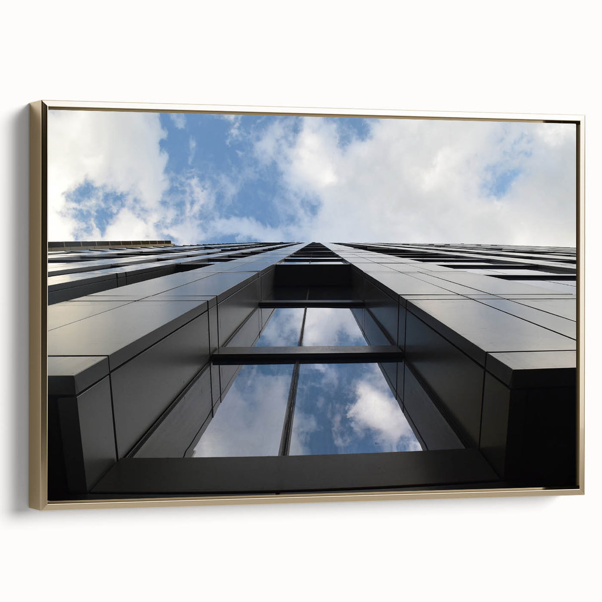 Framed canvas featuring a vintage-style Chicago landscape in black and gold tones, ideal for bedroom wall art.