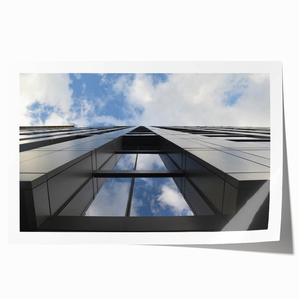 Rolled print of Chicago skyline in muted blue tones, ideal for art wall dining room.