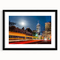 Extra large abstract art print of Indianapolis skyline featuring vibrant, colorful textures on a black framed canvas.