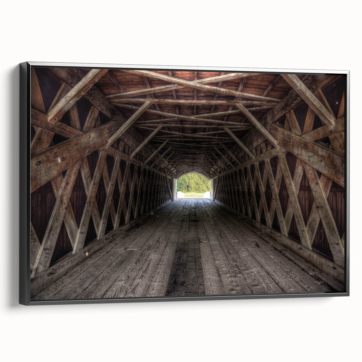 Black and white framed canvas of a vintage Iowa landscape, ideal for bedroom wall decor.