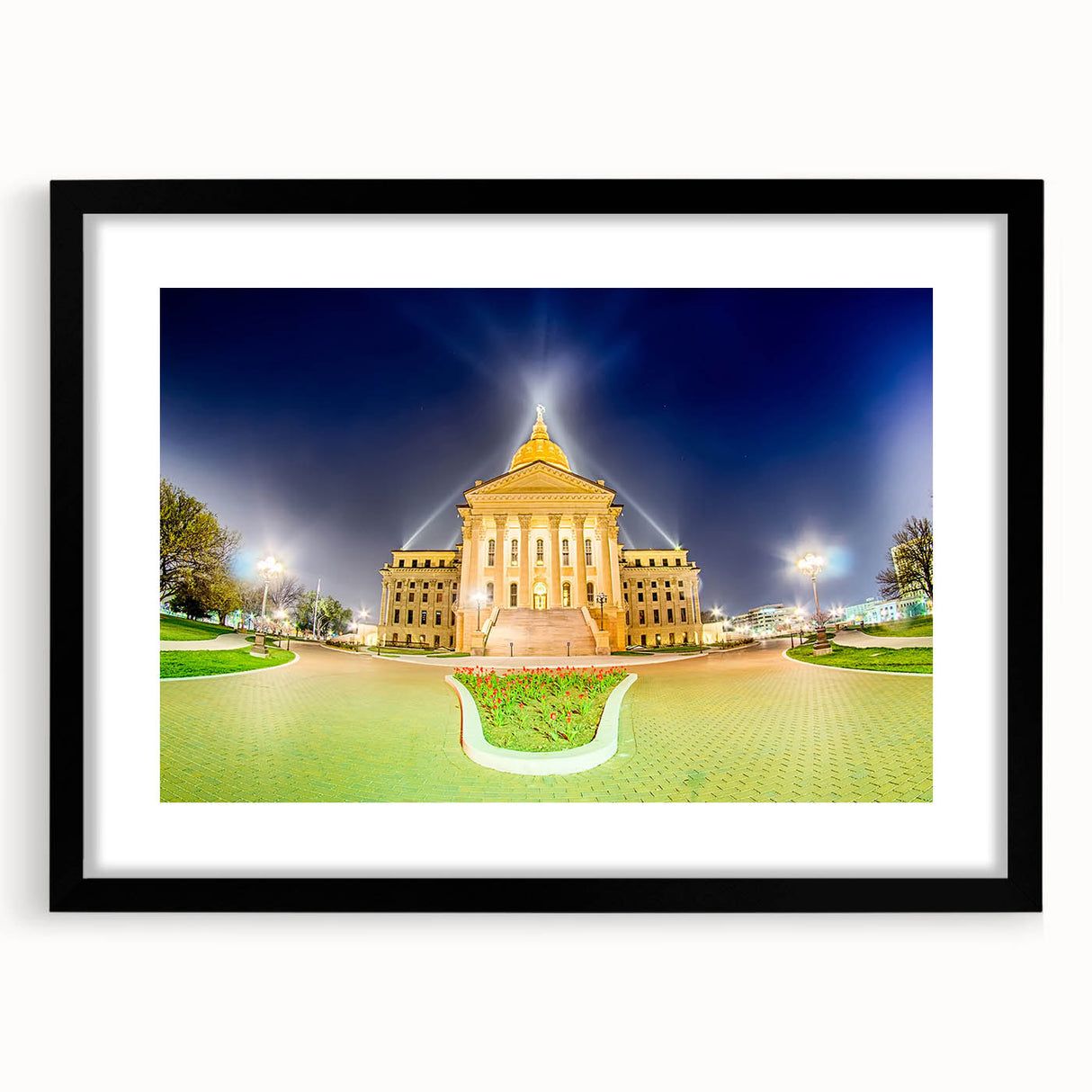Extra large framed abstract art print featuring a colorful, textured depiction of Kansas scenery.
