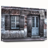 Acrylic print of a New Orleans skyline in muted gray and blue tones, suitable for bedroom or dining room decor.