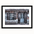 Extra large abstract art print of colorful New Orleans scenery, textured finish on framed black mat.