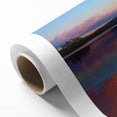 Art Deco poster of Maine scenery on rolled canvas, featuring cool blue and green hues, ideal for nursery wall art.