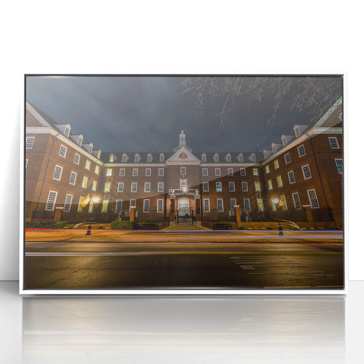 Acrylic print of Annapolis skyline in art deco style with soft blue and white tones, suitable for nursery wall art.
