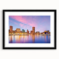 Extra large abstract art print of Baltimore scenery in vibrant colors on a textured canvas, framed in black.