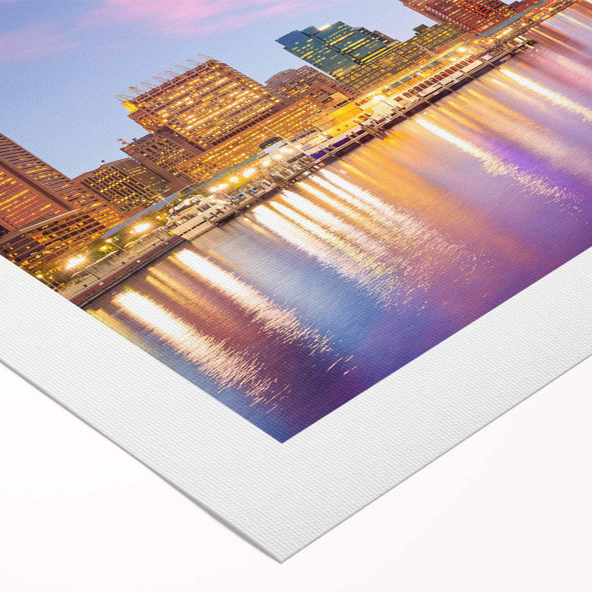 Art deco poster of Baltimore skyline in monochrome shades on rolled canvas, suitable for dining room wall art.