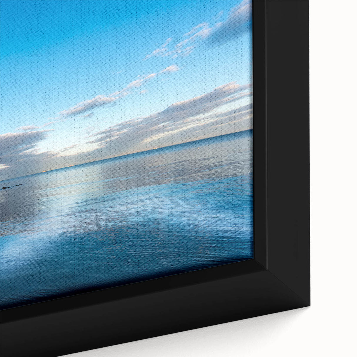 Extra large framed canvas of Chesapeake Bay with textured, colorful art on a black background, ideal for living room decor.