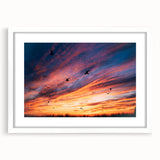 Abstract art print of a Massachusetts Nantucket landscape in muted blue and gray tones on a framed white mat.