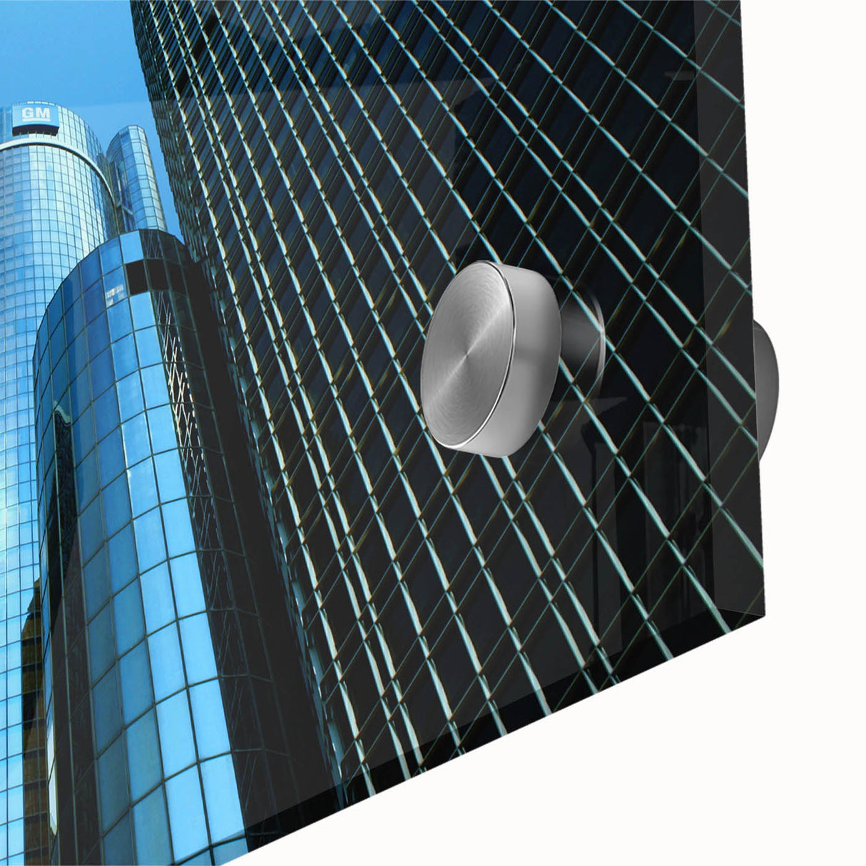 Large abstract depiction of Detroit skyline in muted earth tones on acrylic glass, ideal for dining room art.