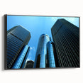 Framed canvas of a black and white vintage poster featuring the Detroit skyline, ideal for bedroom wall decor.