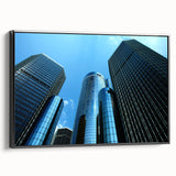 Framed canvas of a black and white vintage poster featuring the Detroit skyline, ideal for bedroom wall decor.