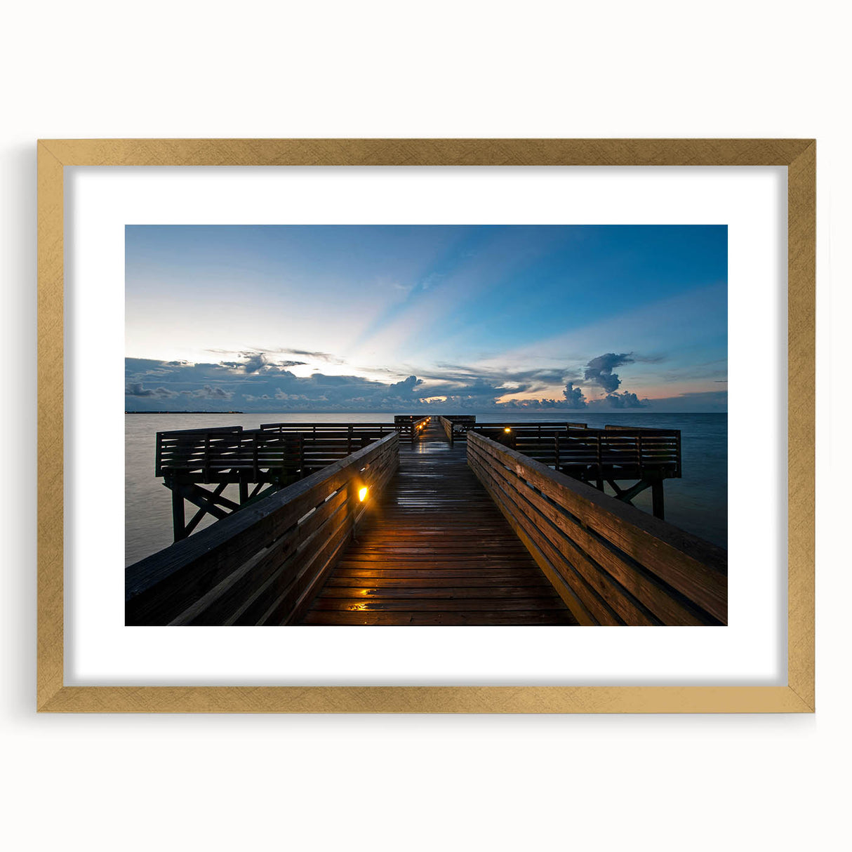 Extra large abstract art print of a textured Mississippi scenery in muted earth tones, framed in gold.