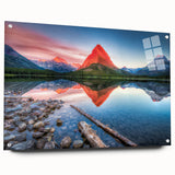 Acrylic print of a Montana glacier landscape in cool blue and white tones, suitable for dining room decor.