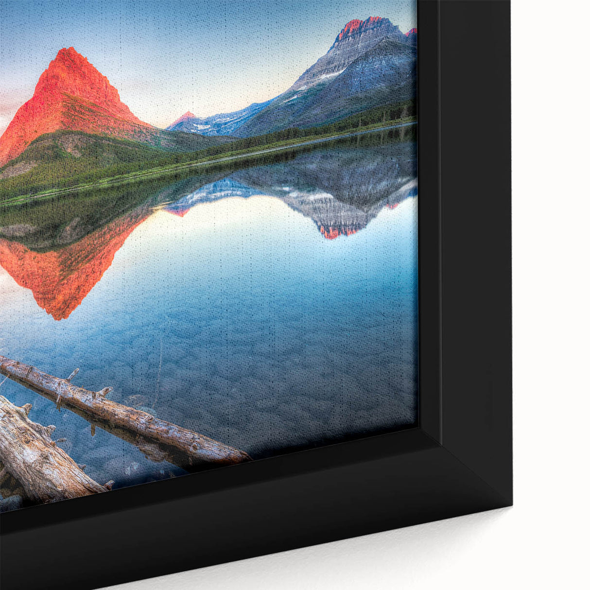 Extra large framed canvas featuring a textured depiction of Montana's Glacier National Park in black with vibrant.