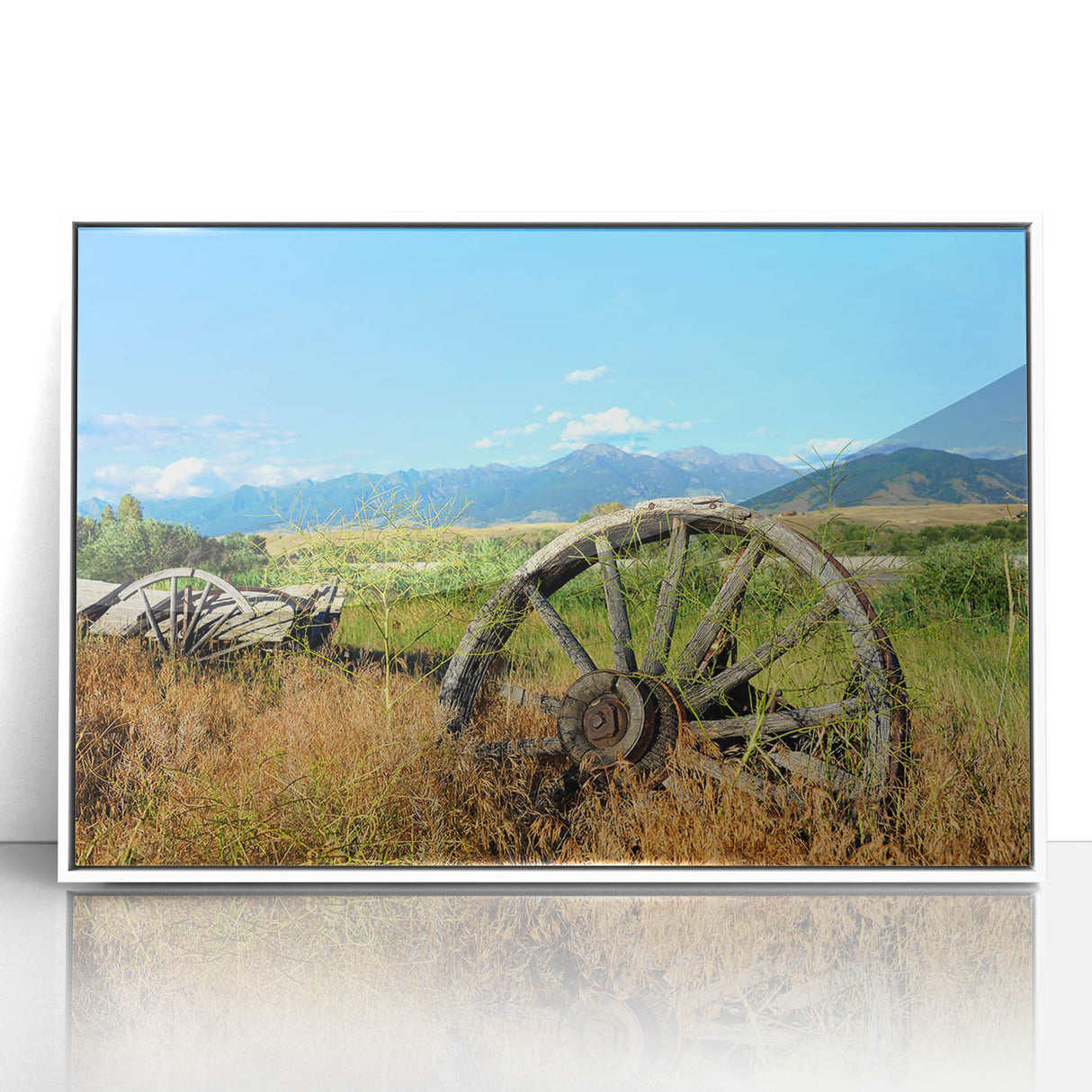Framed acrylic print of a serene Montana landscape in soft pastel colors, ideal for modern art wall decor in a nursery.