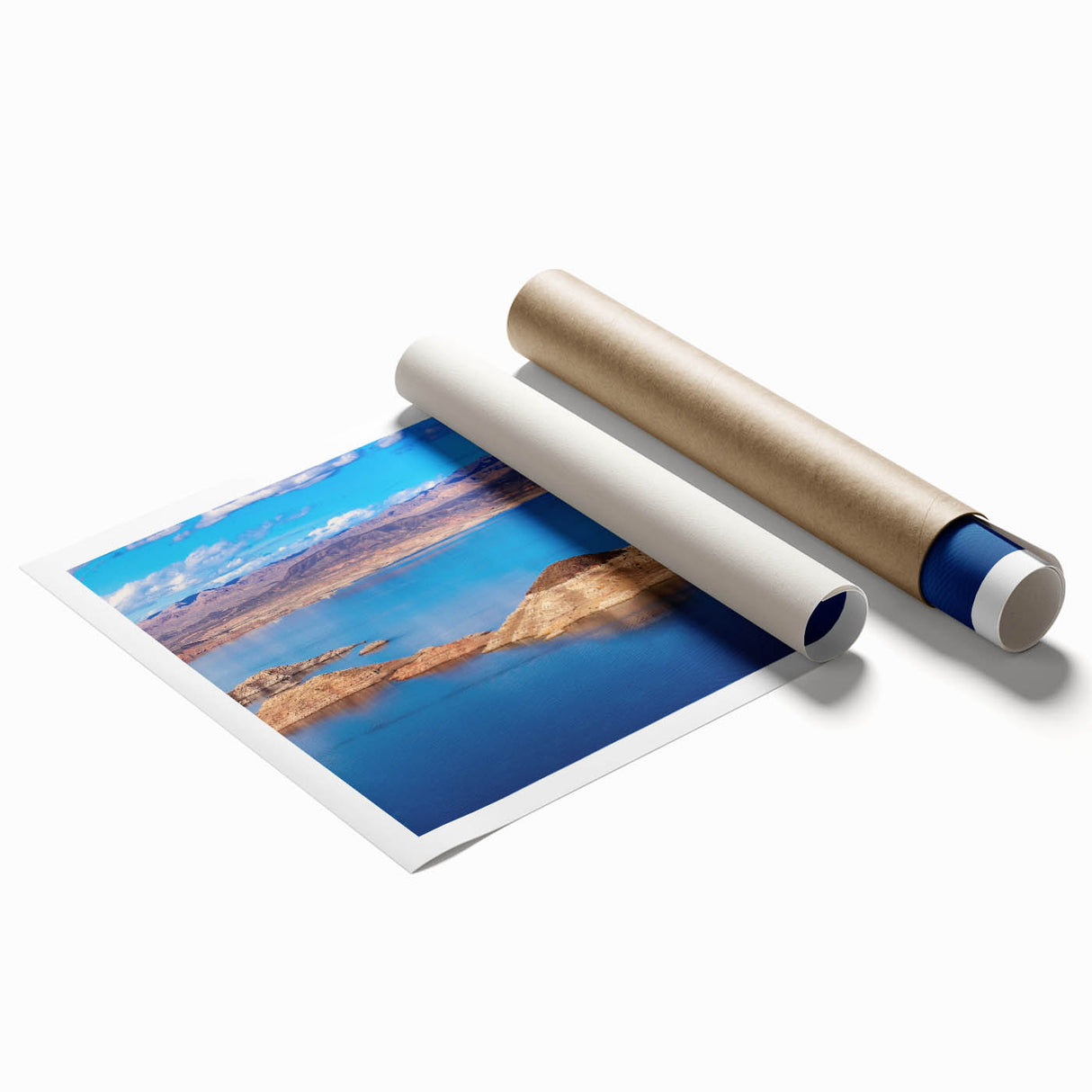 Extra large rolled print of Lake Mead with soft blue and green tones, suitable for large living room or bathroom decor.