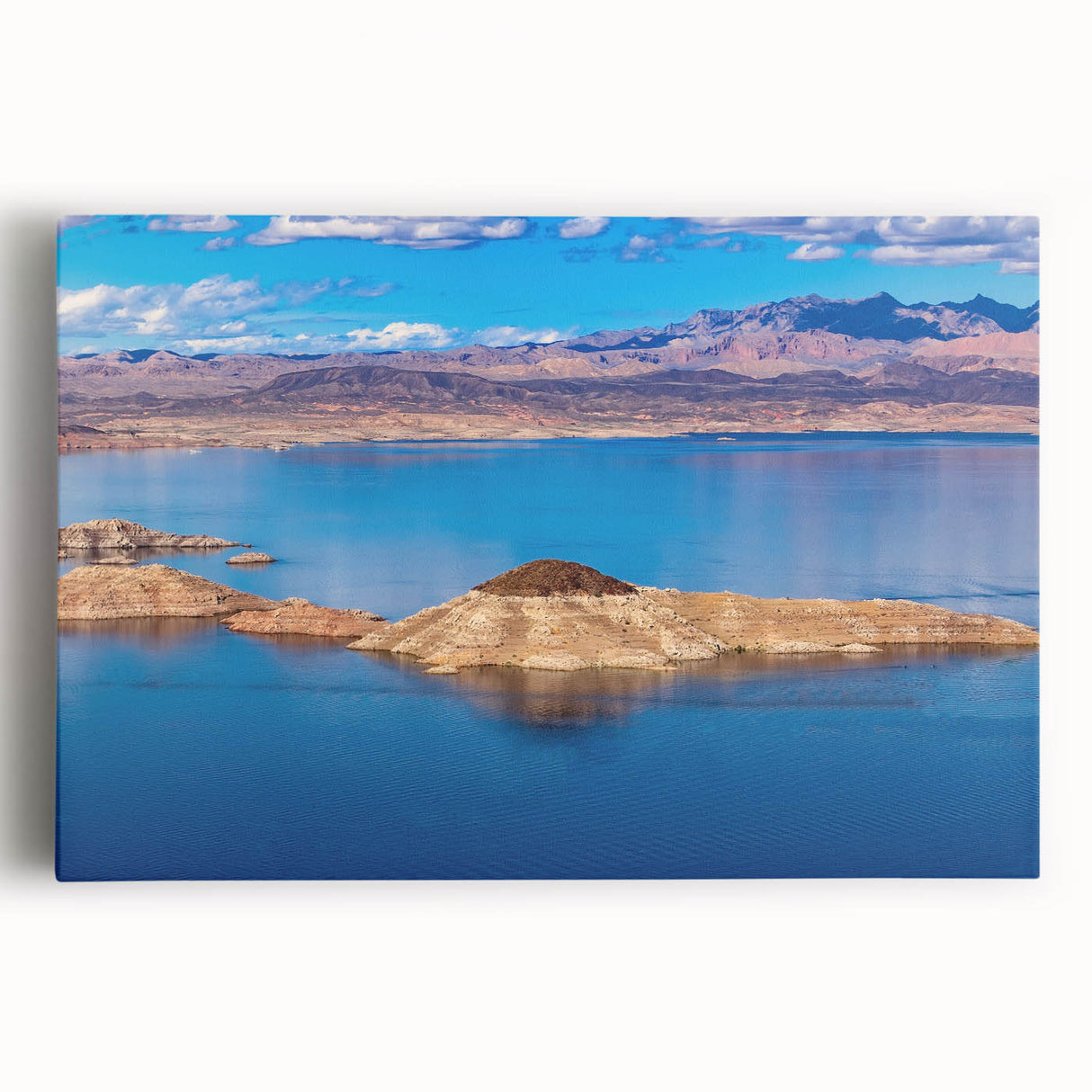 Black and white stretched canvas of Lake Mead, Nevada, ideal for kitchen wall art.
