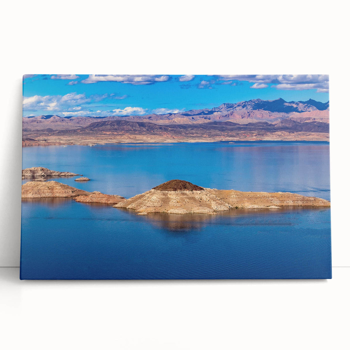 Black and white stretched canvas of Lake Mead, Nevada, ideal for kitchen wall art.