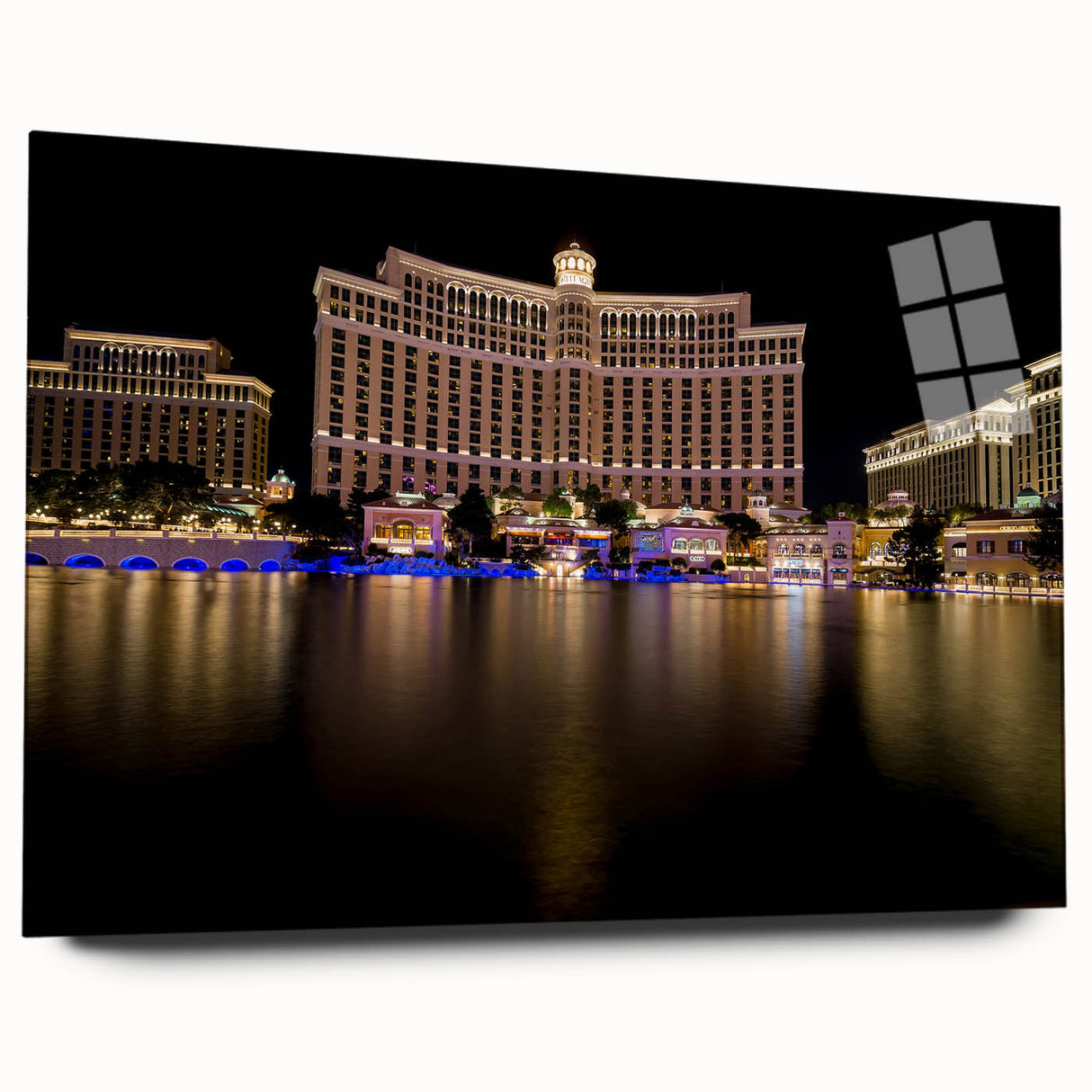 Acrylic print of a large abstract depiction of the Las Vegas skyline in vibrant twilight hues.