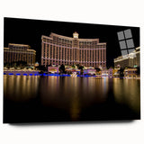 Acrylic print of a large abstract depiction of the Las Vegas skyline in vibrant twilight hues.